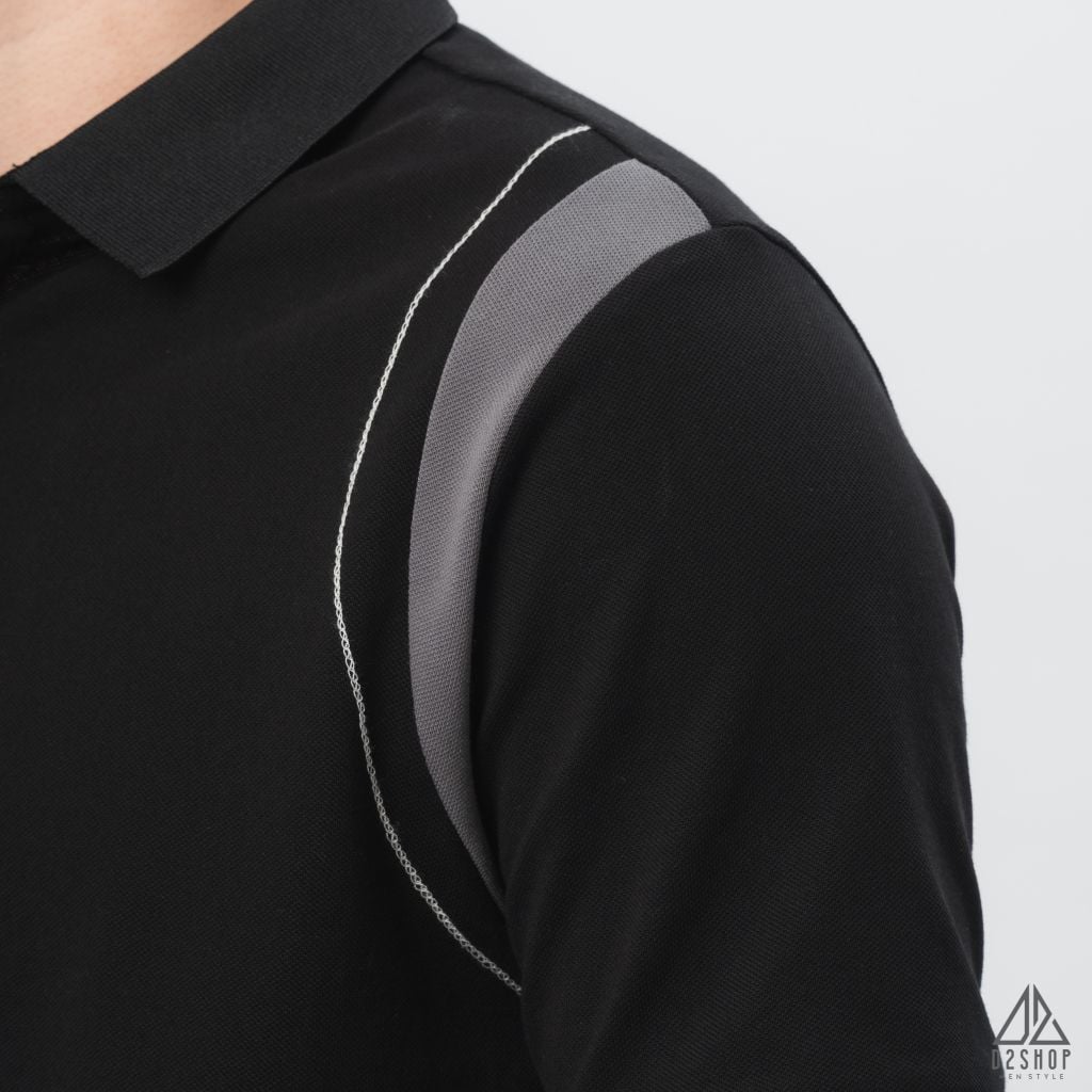 Áo polo phối viền vai chỉ nổi