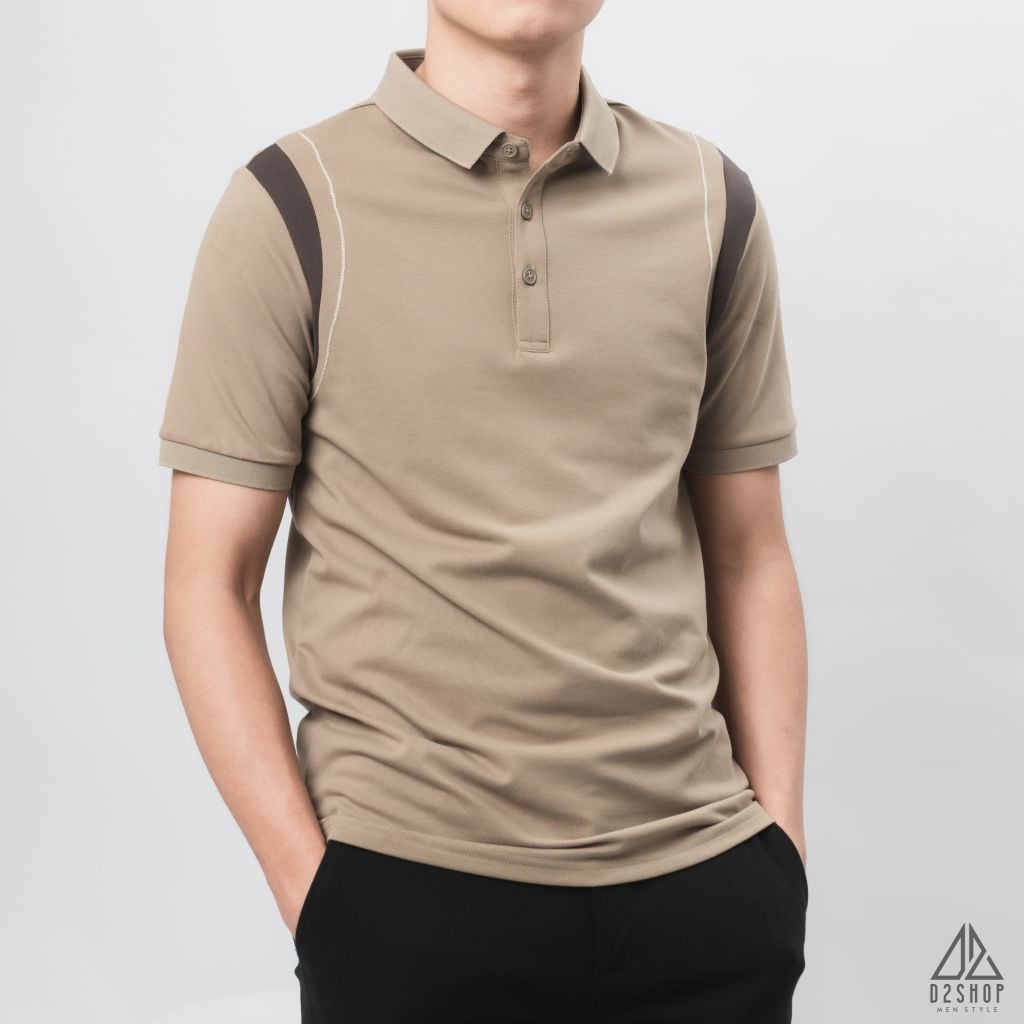 Áo polo phối viền vai chỉ nổi