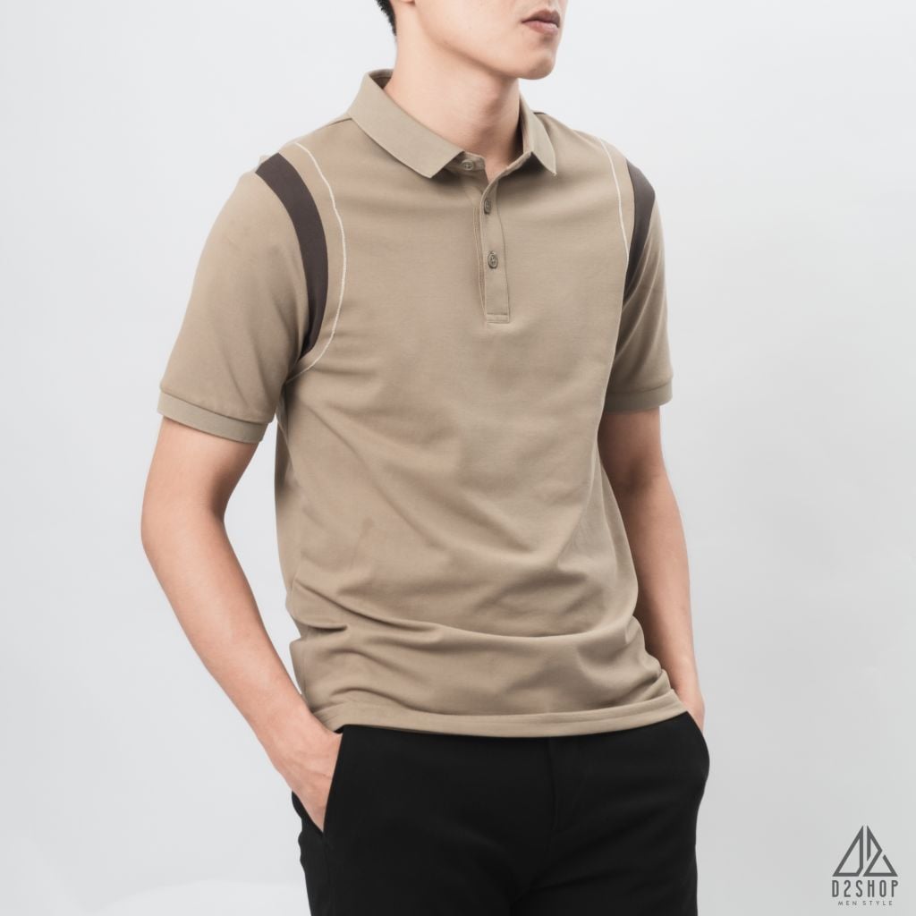 Áo polo phối viền vai chỉ nổi