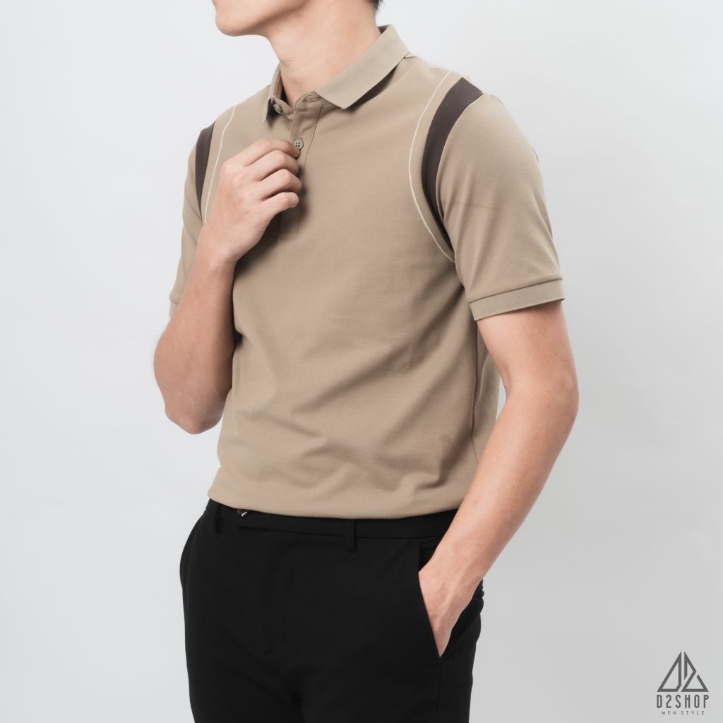 Áo polo phối viền vai chỉ nổi
