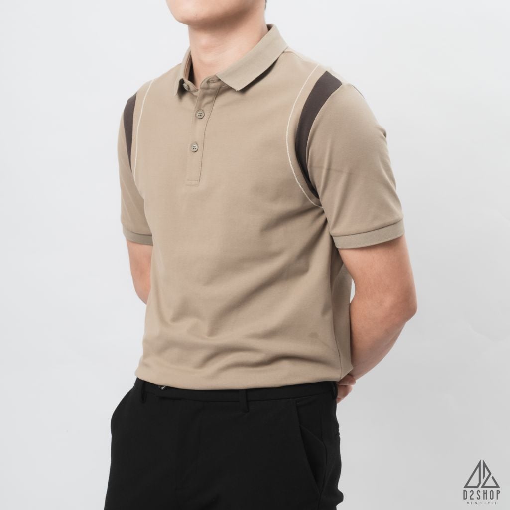 Áo polo phối viền vai chỉ nổi