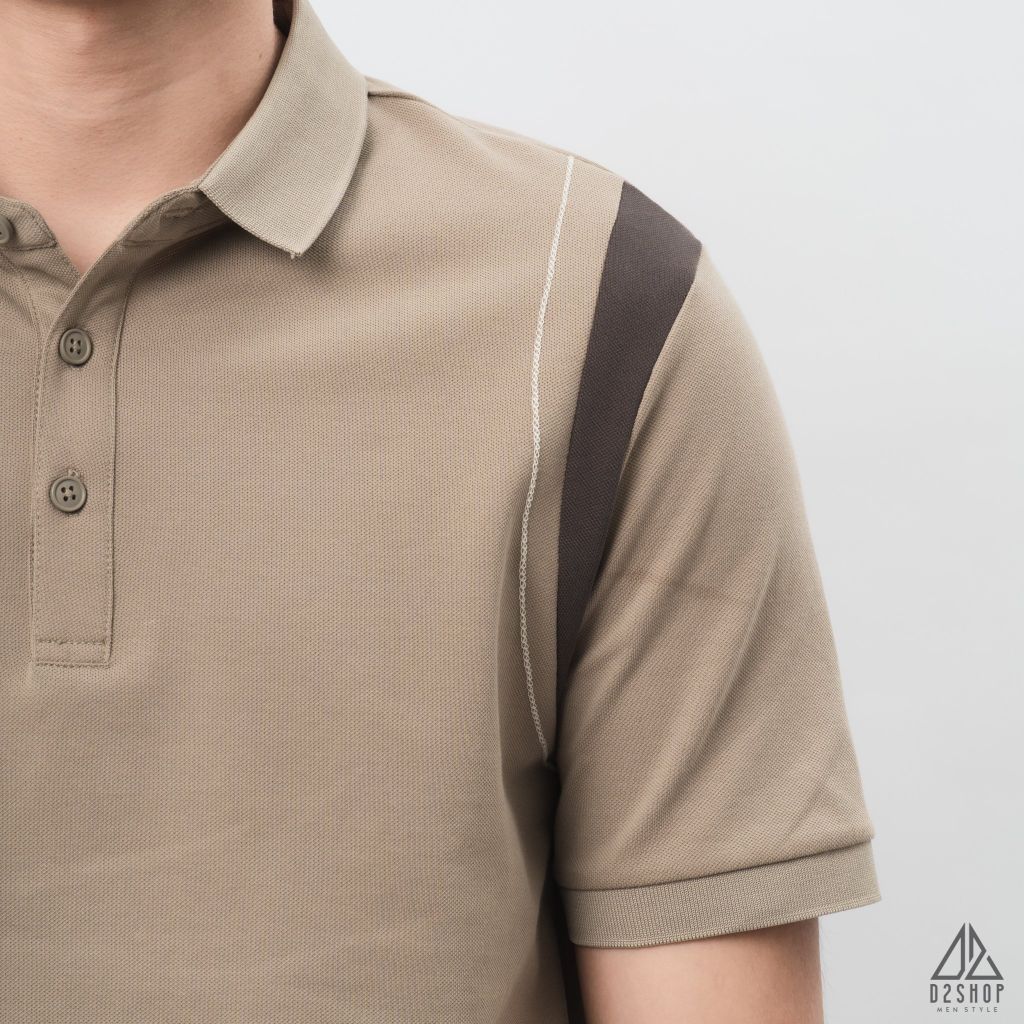 Áo polo phối viền vai chỉ nổi