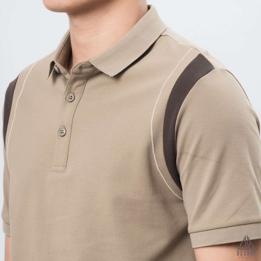 Áo polo phối viền vai chỉ nổi