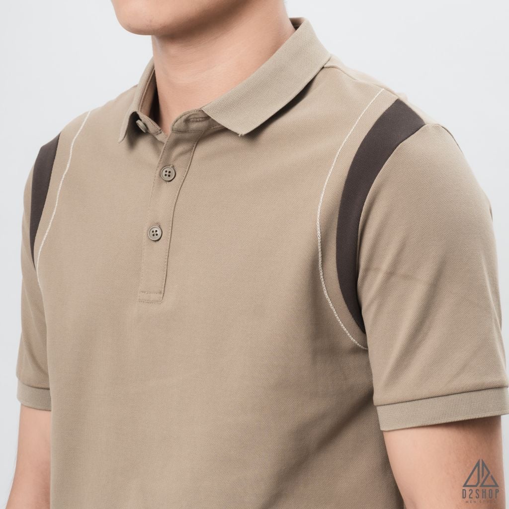 Áo polo phối viền vai chỉ nổi
