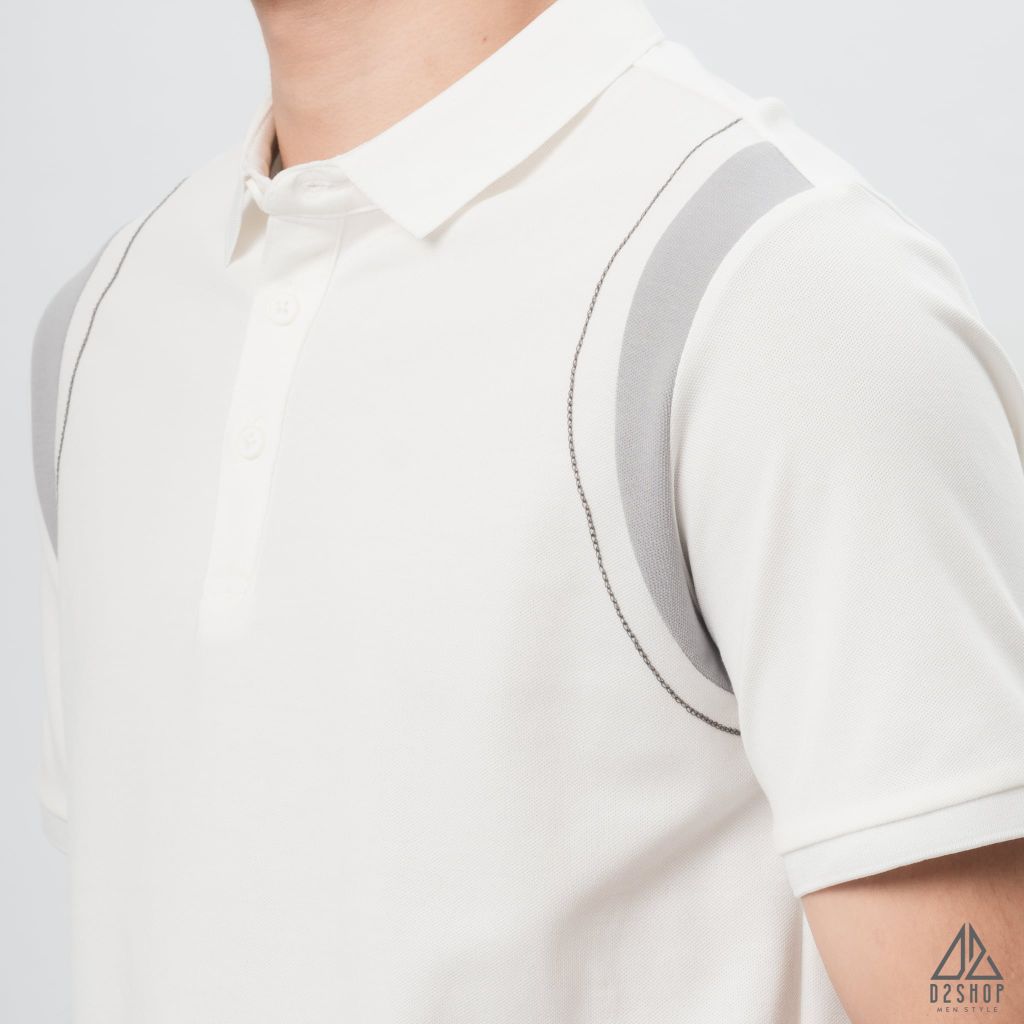Áo polo phối viền vai chỉ nổi