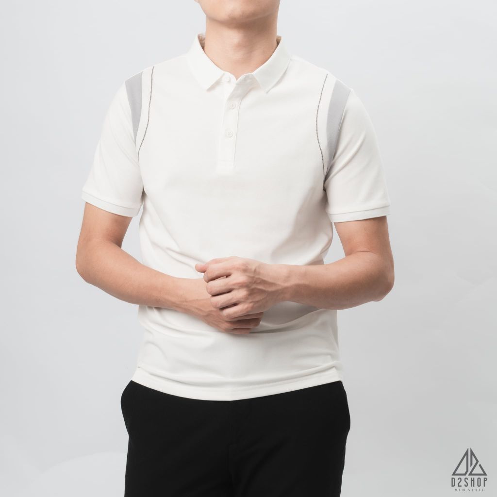 Áo polo phối viền vai chỉ nổi