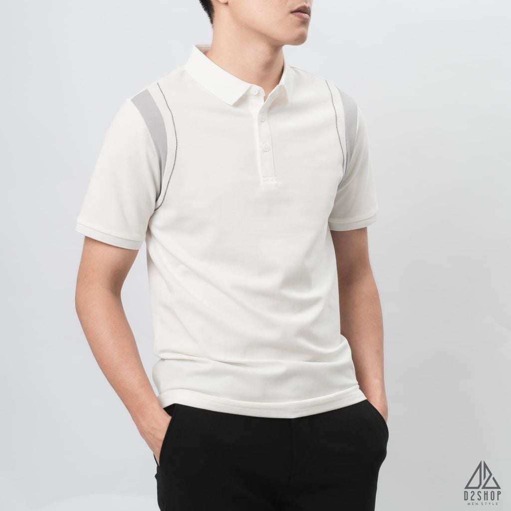Áo polo phối viền vai chỉ nổi