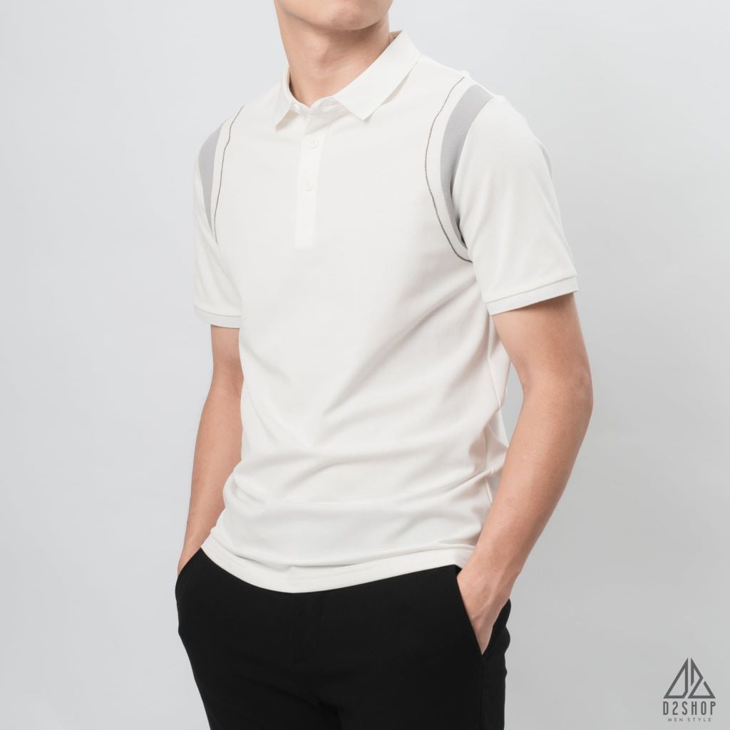 Áo polo phối viền vai chỉ nổi