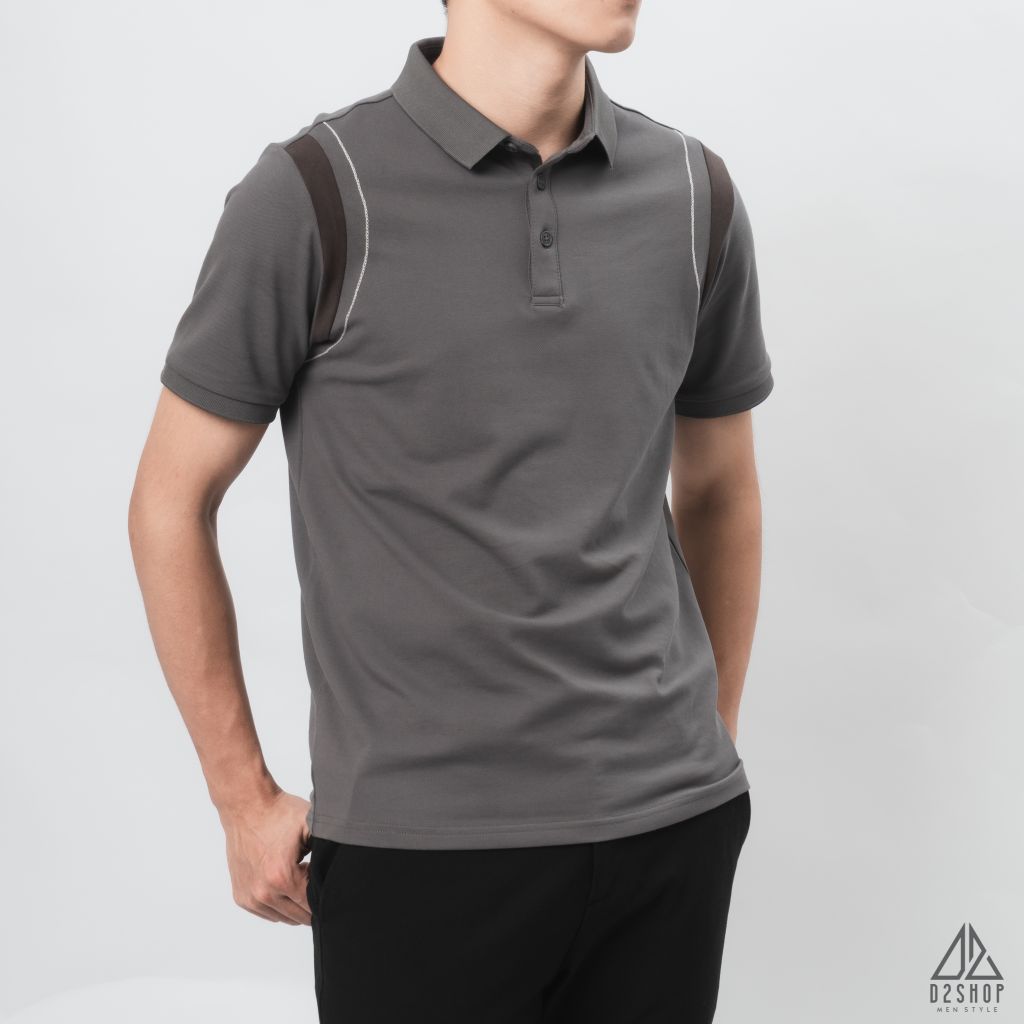 Áo polo phối viền vai chỉ nổi