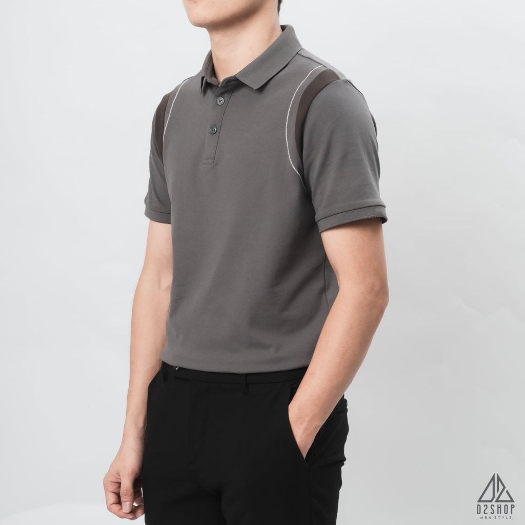 Áo polo phối viền vai chỉ nổi
