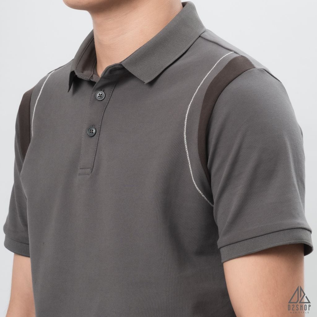 Áo polo phối viền vai chỉ nổi