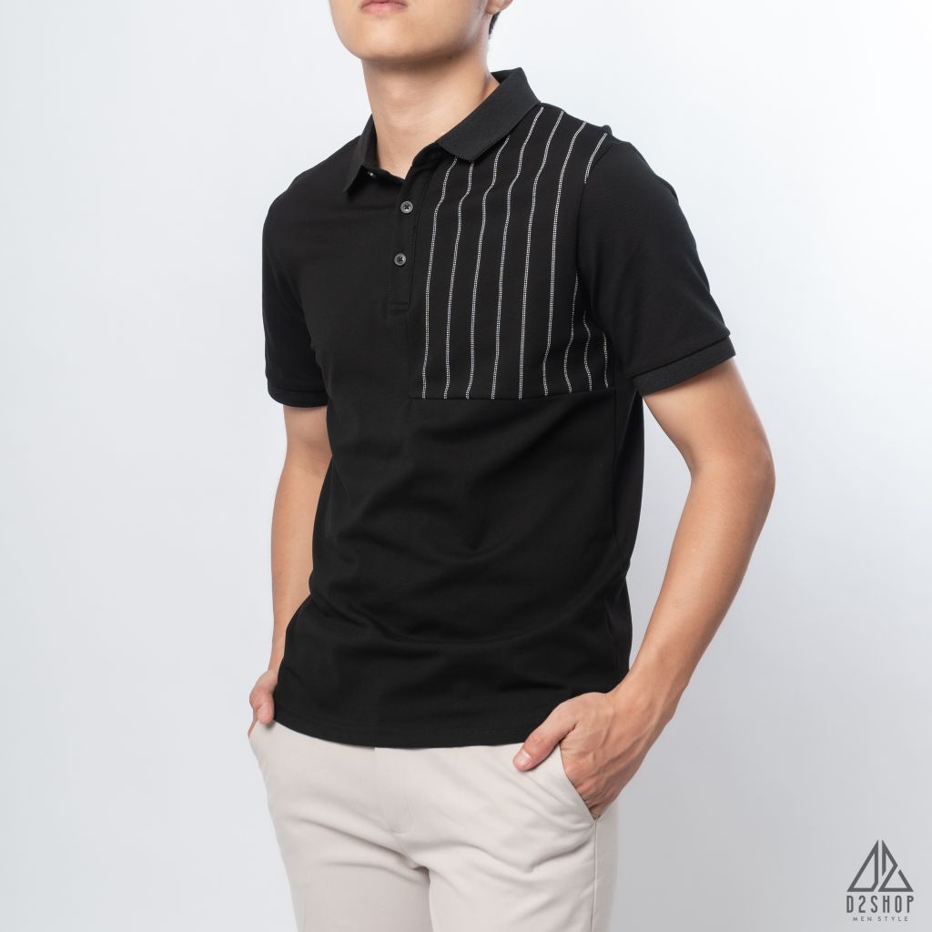 Polo phối ngực sọc đứng
