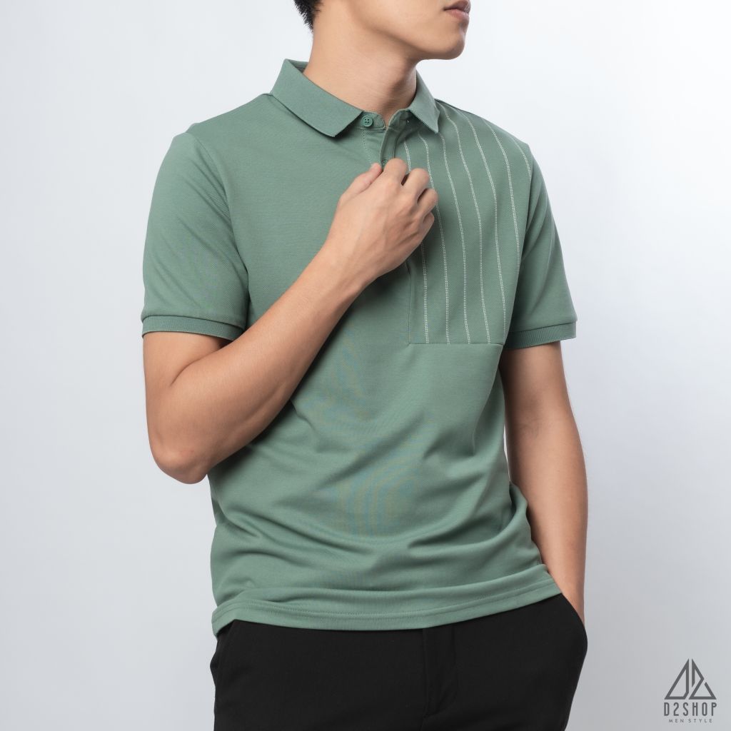 Polo phối ngực sọc đứng