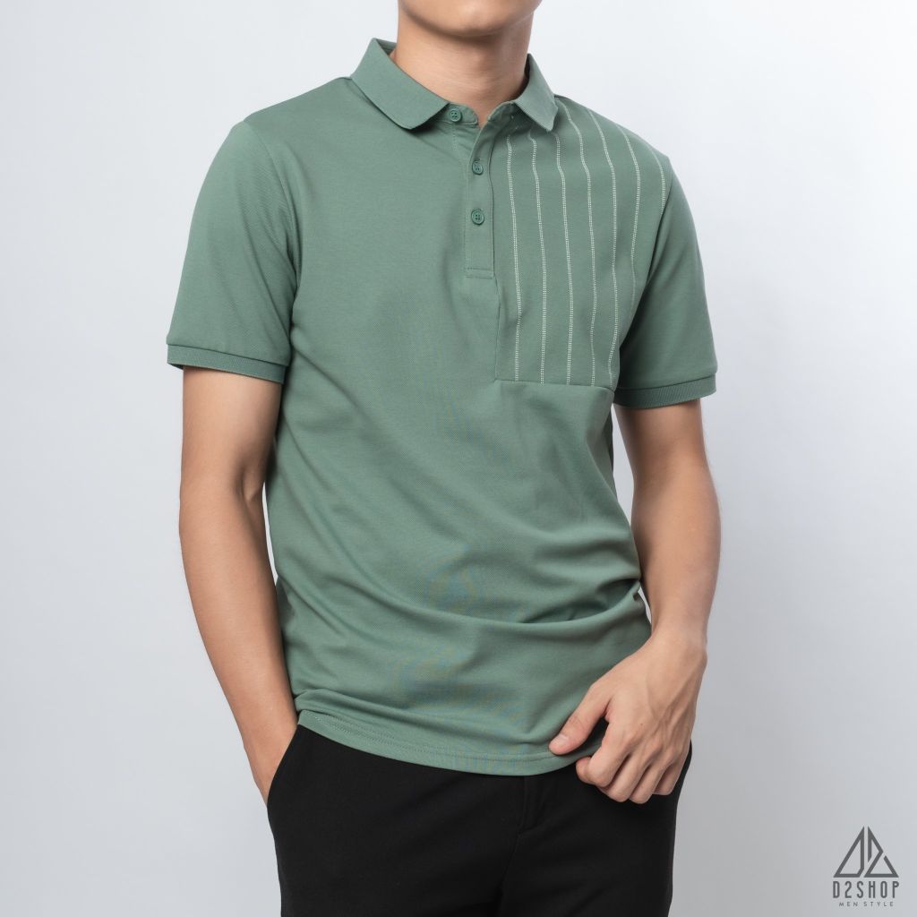 Polo phối ngực sọc đứng