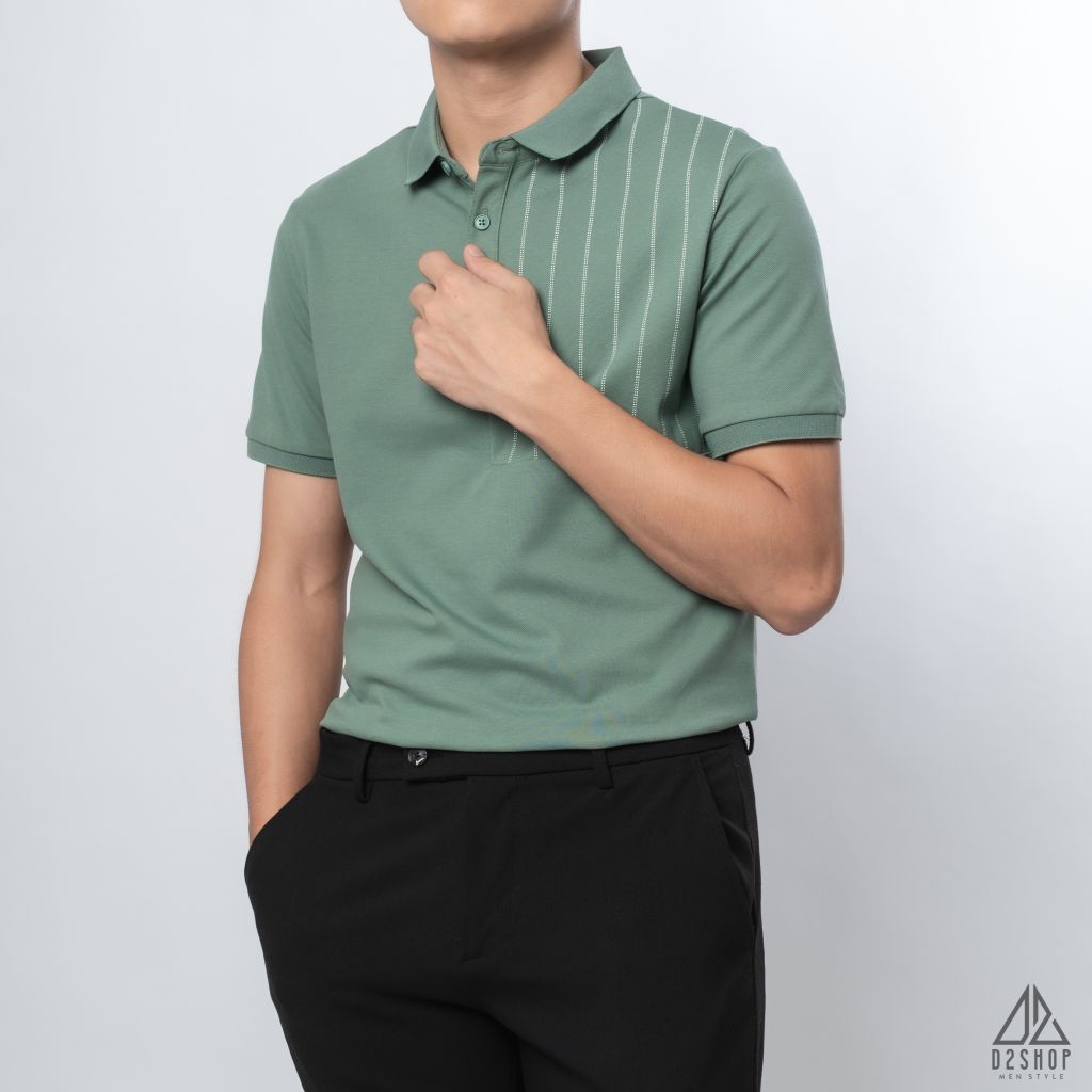 Polo phối ngực sọc đứng