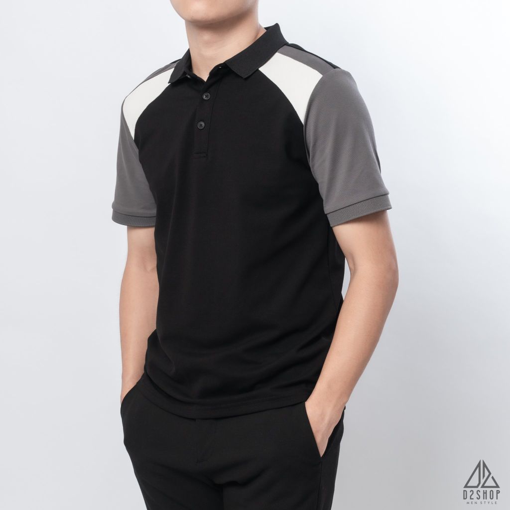 Polo phối viền vai, tay ráp lăng