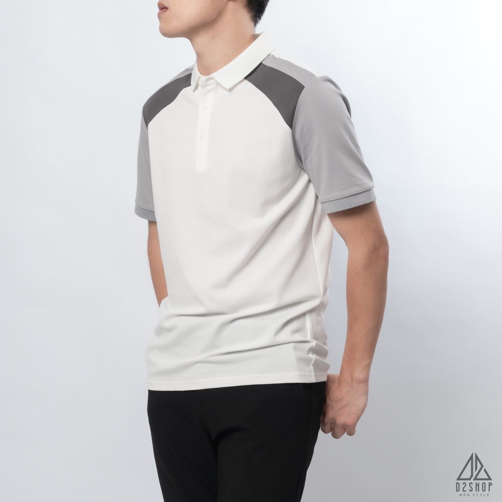 Polo phối viền vai, tay ráp lăng