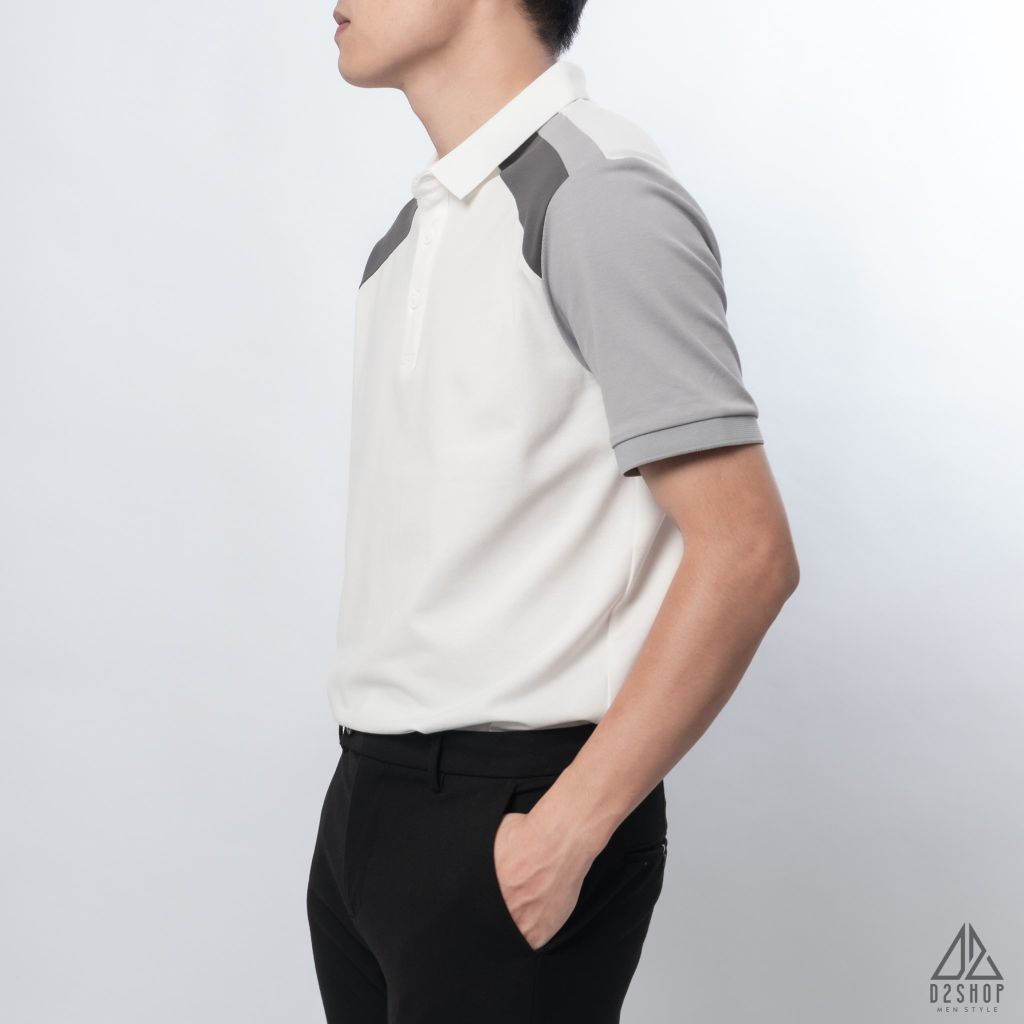 Polo phối viền vai, tay ráp lăng