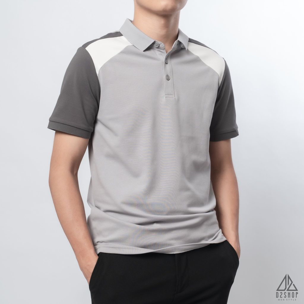 Polo phối viền vai, tay ráp lăng
