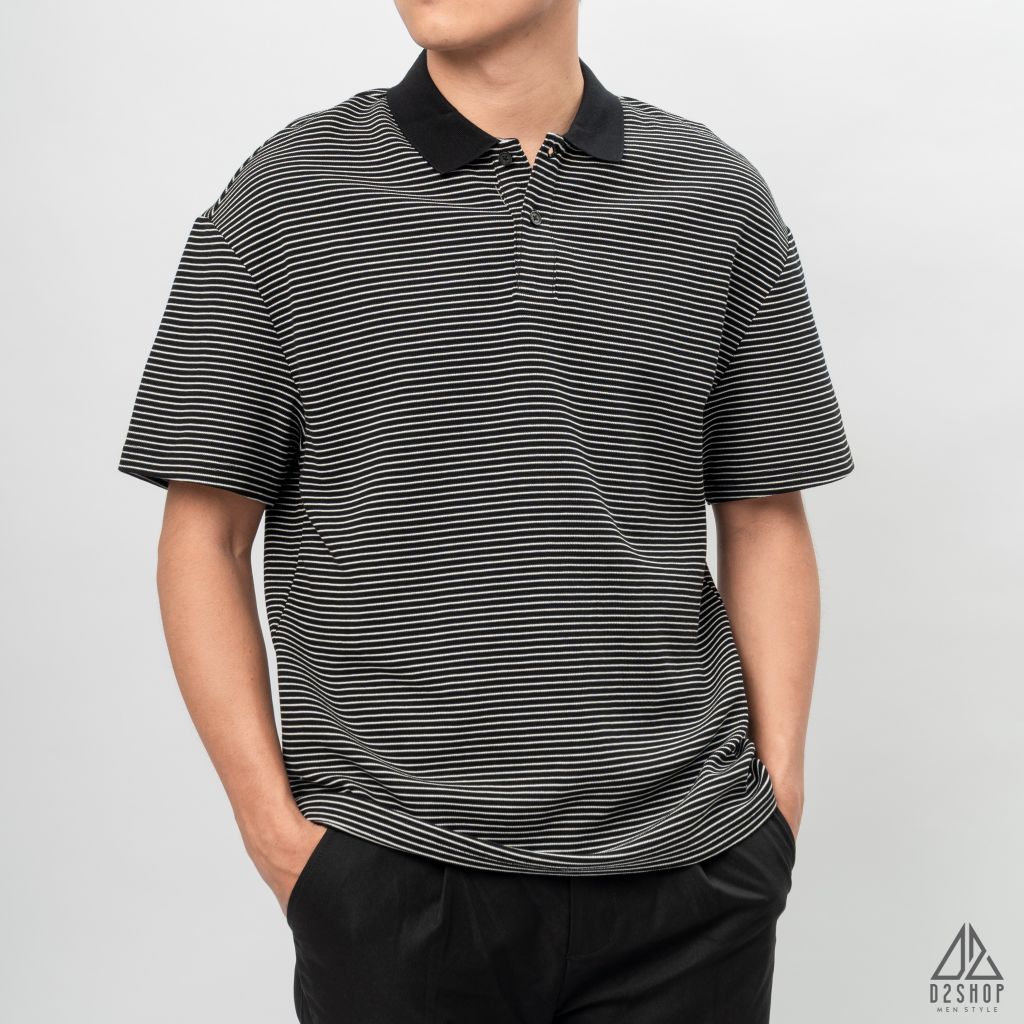 Áo polo form rộng sọc nhỏ