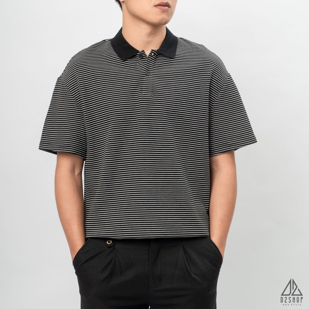Áo polo form rộng sọc nhỏ