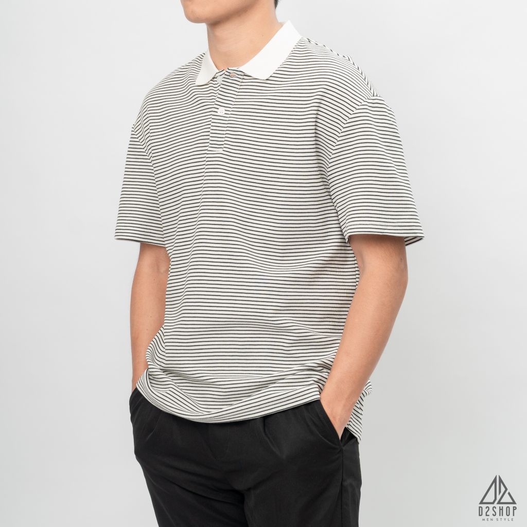 Áo polo form rộng sọc nhỏ