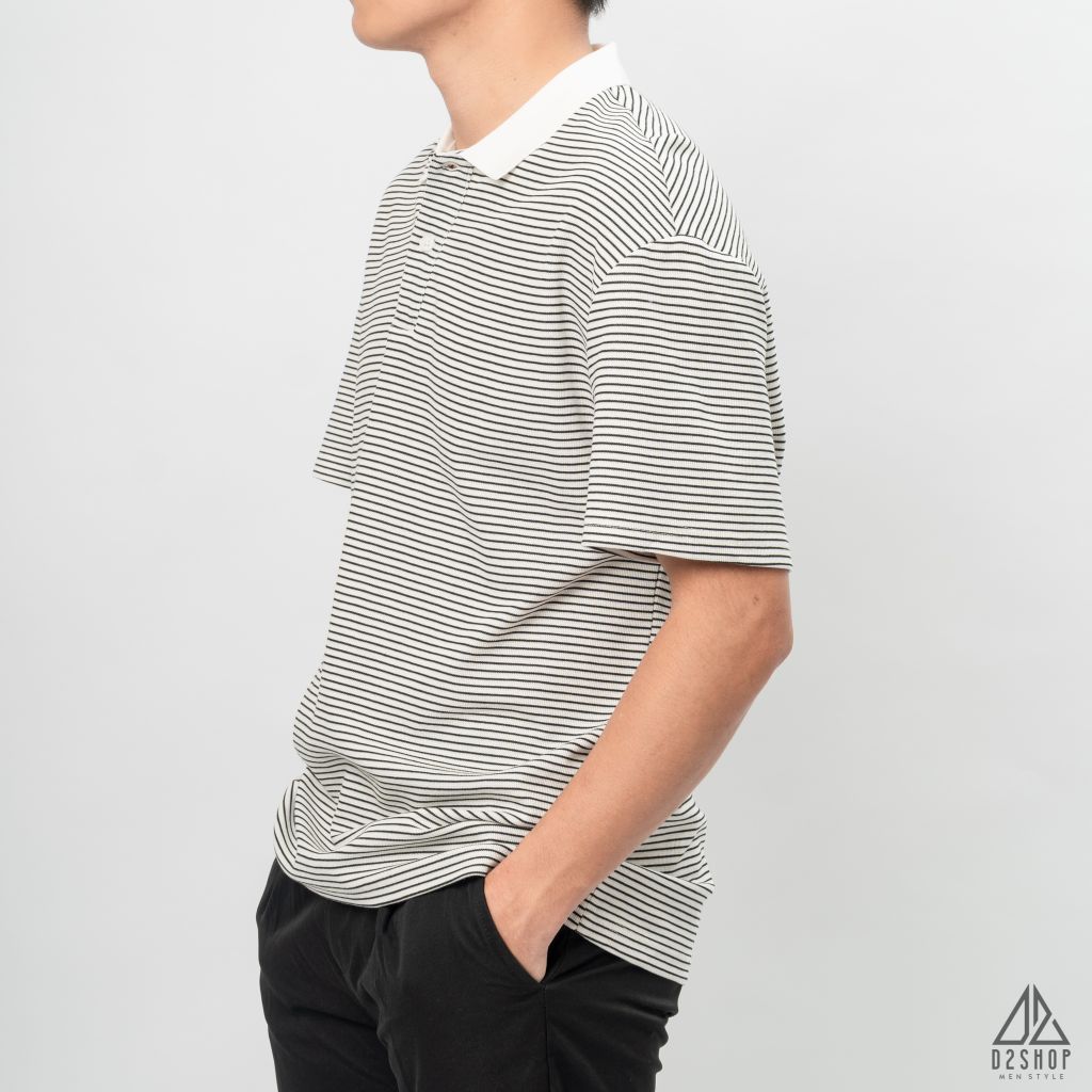 Áo polo form rộng sọc nhỏ