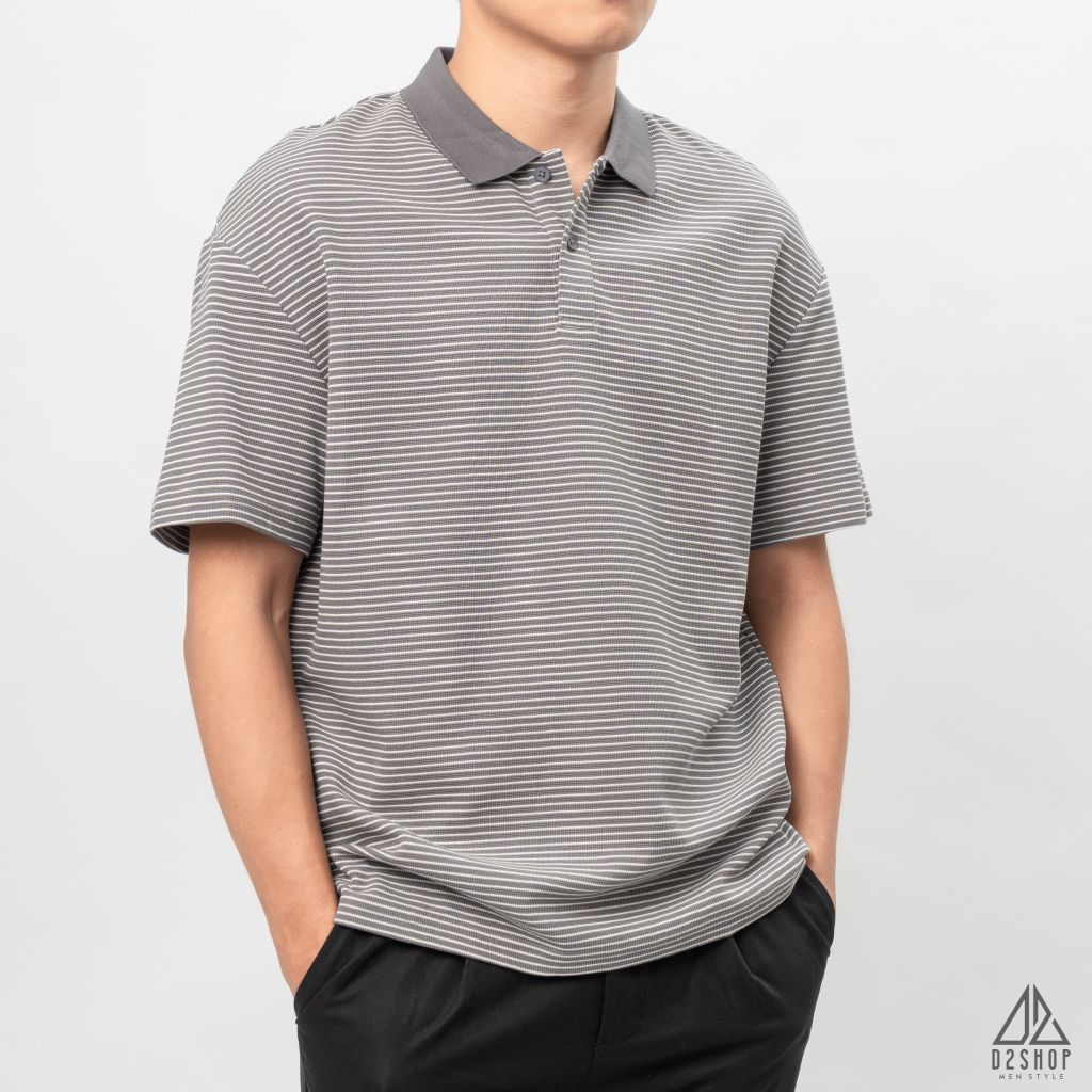 Áo polo form rộng sọc nhỏ