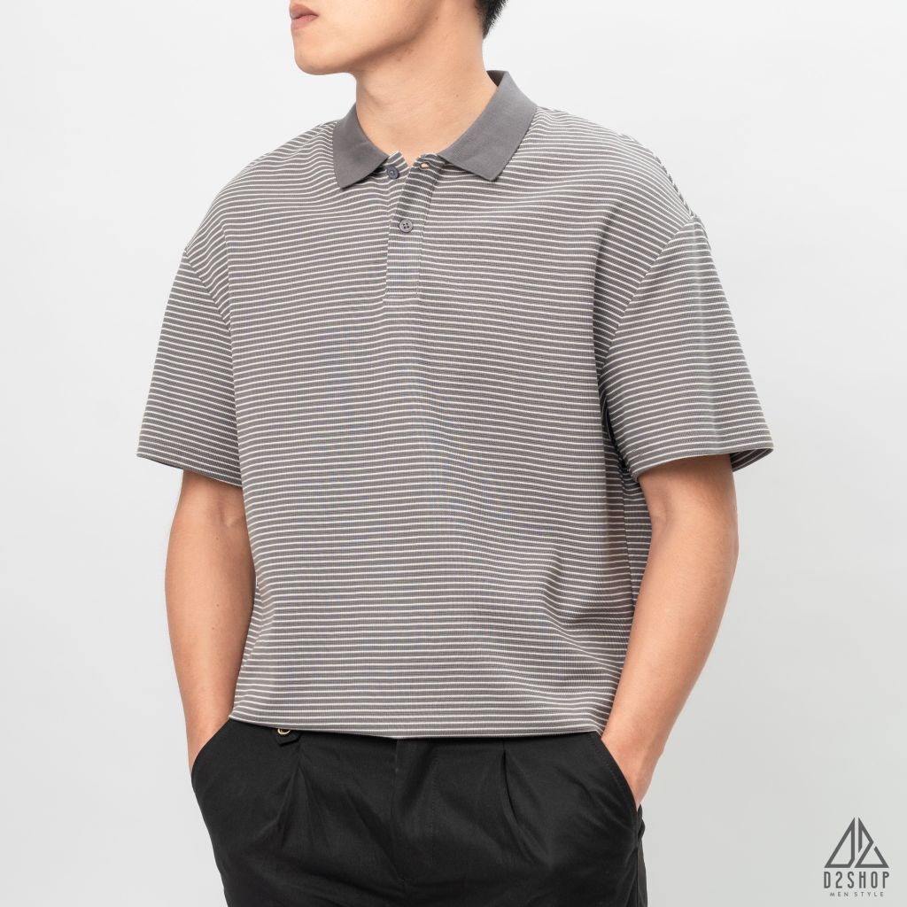 Áo polo form rộng sọc nhỏ