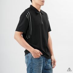 Áo polo cổ sơ mi dây kéo phối 3 sọc trắng