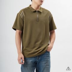 Áo polo cổ sơ mi dây kéo phối 3 sọc trắng