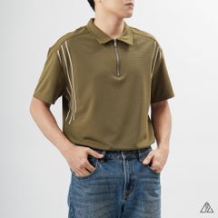 Áo polo cổ sơ mi dây kéo phối 3 sọc trắng