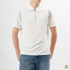 Áo polo cổ sơ mi dây kéo phối 3 sọc trắng