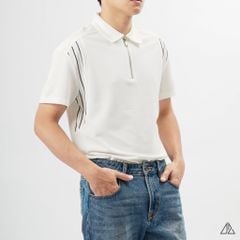 Áo polo cổ sơ mi dây kéo phối 3 sọc trắng