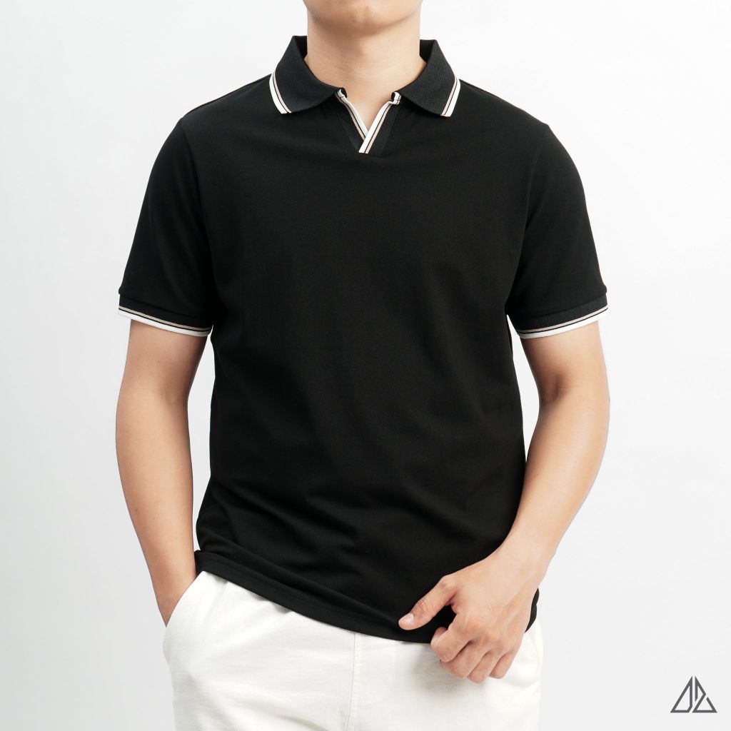 Áo polo phối viền cổ xẻ