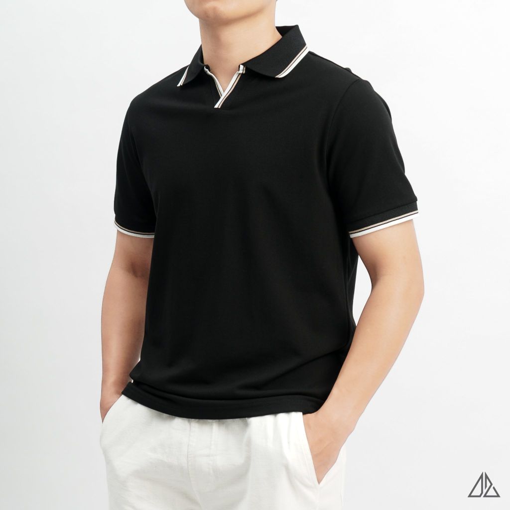 Áo polo phối viền cổ xẻ