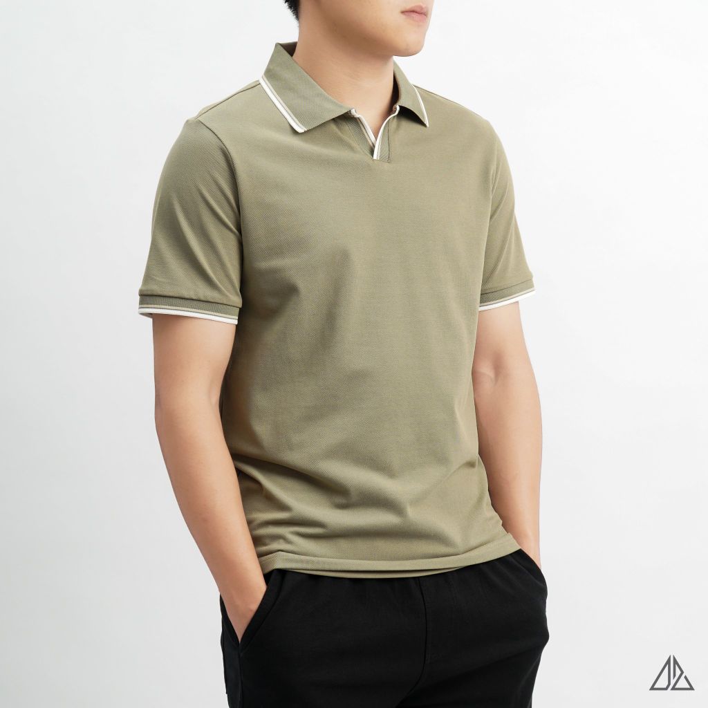 Áo polo phối viền cổ xẻ