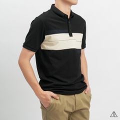 Áo polo đắp ngực kem đen thêu chữ STRENGHT