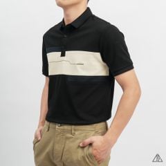 Áo polo đắp ngực kem đen thêu chữ STRENGHT