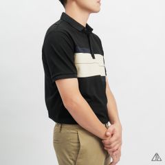 Áo polo đắp ngực kem đen thêu chữ STRENGHT