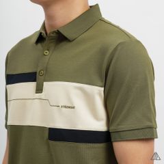 Áo polo đắp ngực kem đen thêu chữ STRENGHT