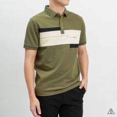 Áo polo đắp ngực kem đen thêu chữ STRENGHT