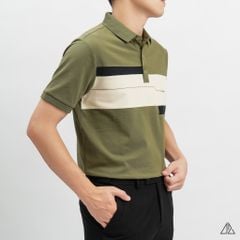 Áo polo đắp ngực kem đen thêu chữ STRENGHT