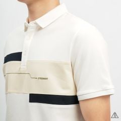 Áo polo đắp ngực kem đen thêu chữ STRENGHT
