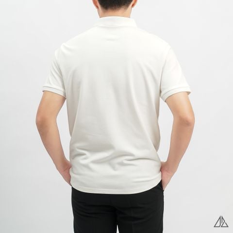 Áo polo đắp ngực kem đen thêu chữ STRENGHT