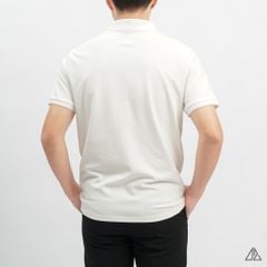 Áo polo đắp ngực kem đen thêu chữ STRENGHT