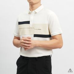 Áo polo đắp ngực kem đen thêu chữ STRENGHT