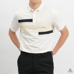 Áo polo đắp ngực kem đen thêu chữ STRENGHT