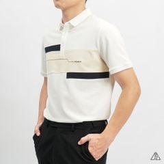 Áo polo đắp ngực kem đen thêu chữ STRENGHT