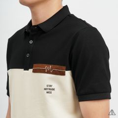 Áo polo phối ngực kem in chữ STAY NOTRUDE NICE